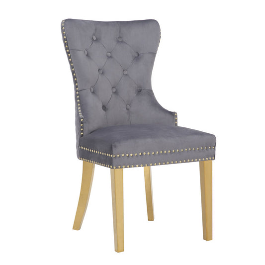 Luxury Velvet Dining Chair with Gold Legs & Lion Ring Back Accent