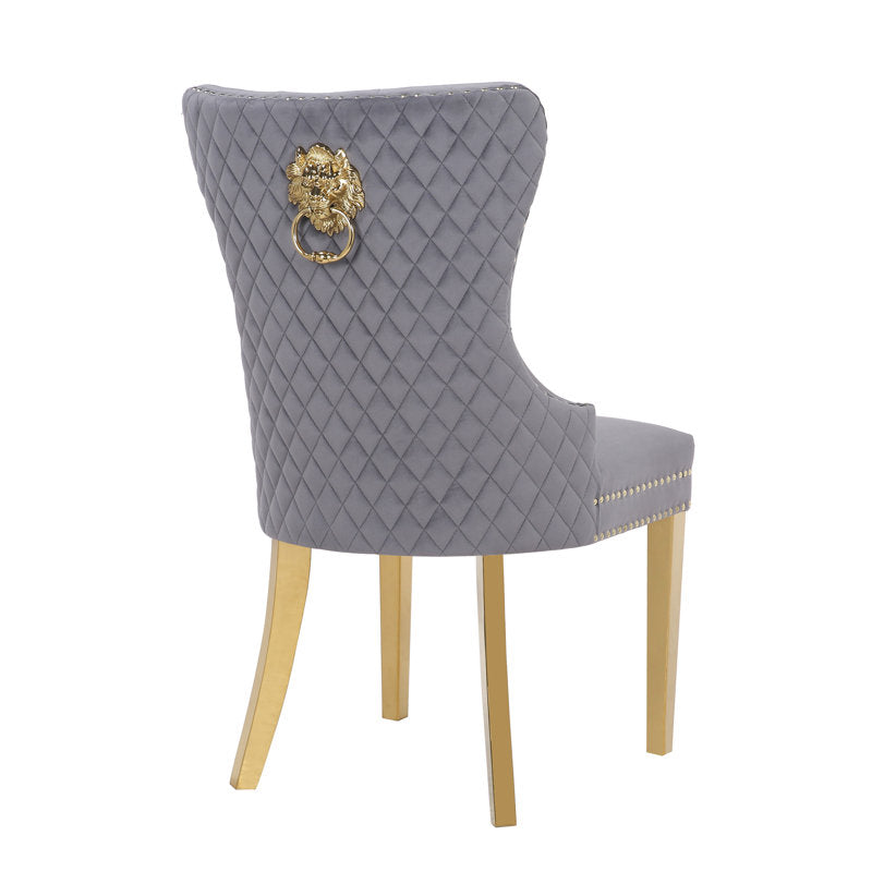 Luxury Velvet Dining Chair with Gold Legs & Lion Ring Back Accent