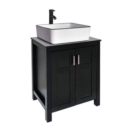 Modern White Ceramic Rectangular Basin Vessel Sink with Faucet