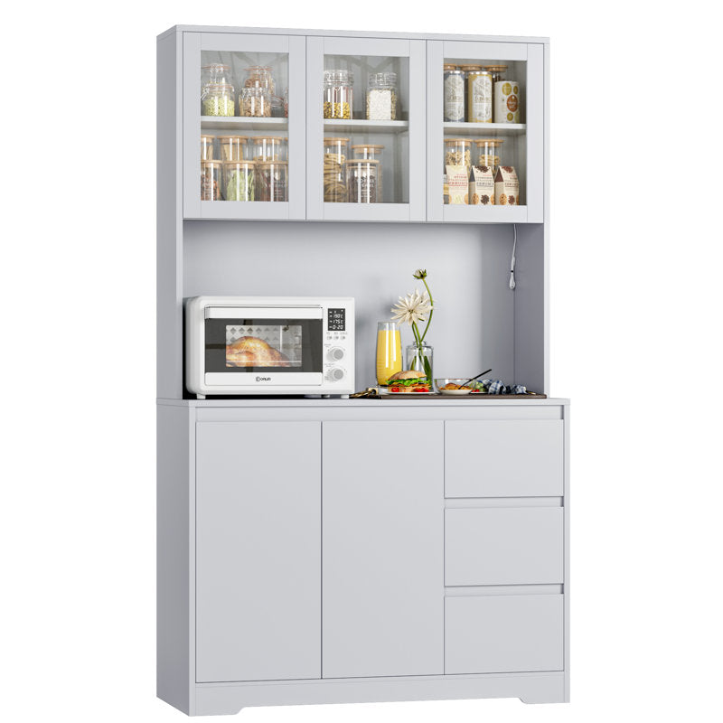 Garde-manger Satavia 70,9 po avec éclairage LED, station de recharge et étagère pour micro-ondes, gris