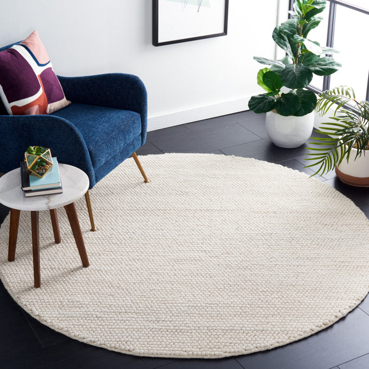 Tapis Elle fait main ivoire, rond de 3 m