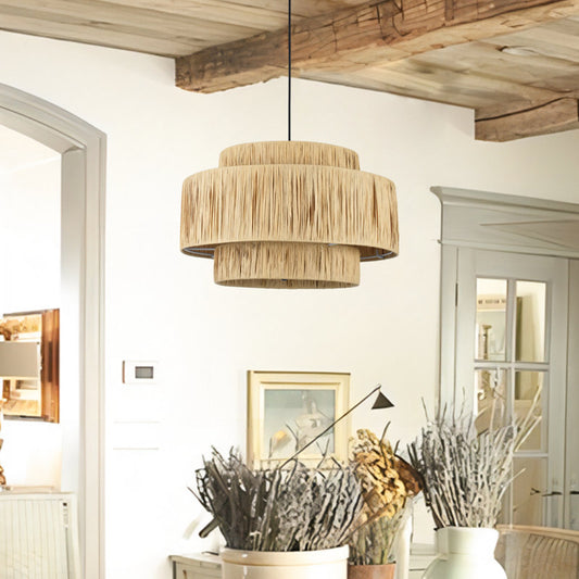 3 - Light Drum Chandelier with Wrought Iron Accents