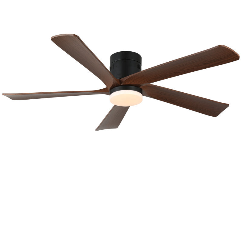 52-inch recessed ceiling fan with lights and remote control, wood grain effect farmhouse fan, stepless dimming, low-profile LED light, 6 speeds, reversible