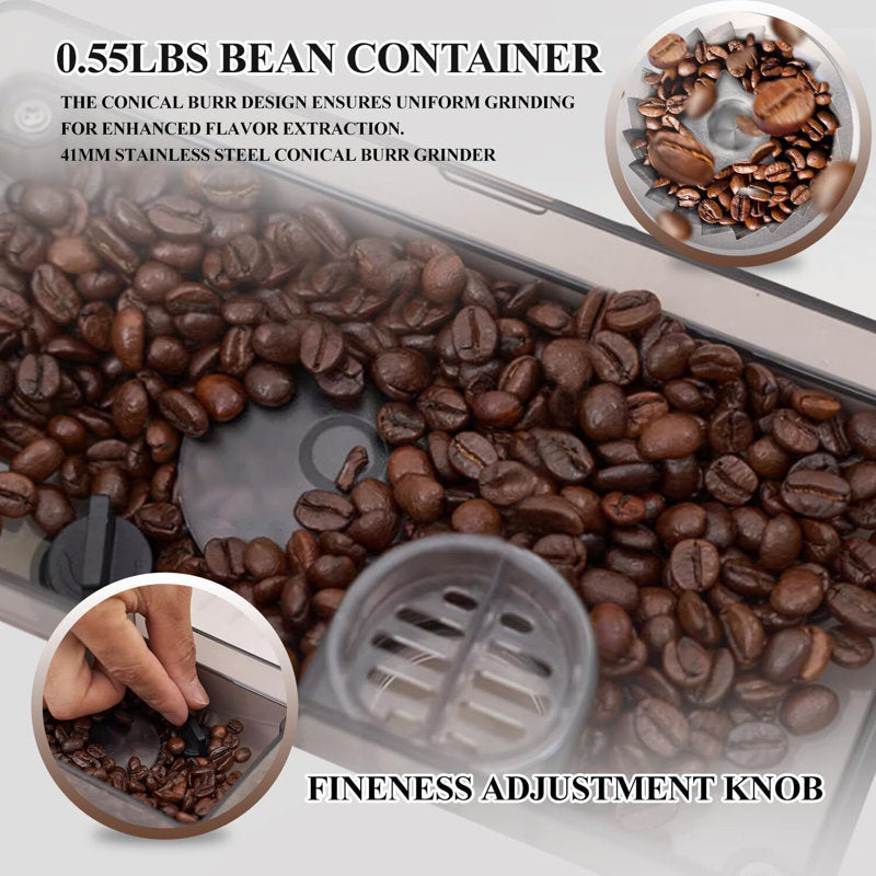 Machine à expresso entièrement automatique avec mousseur à lait + 19 bars, écran tactile Ulka italien + moulin à café à meules