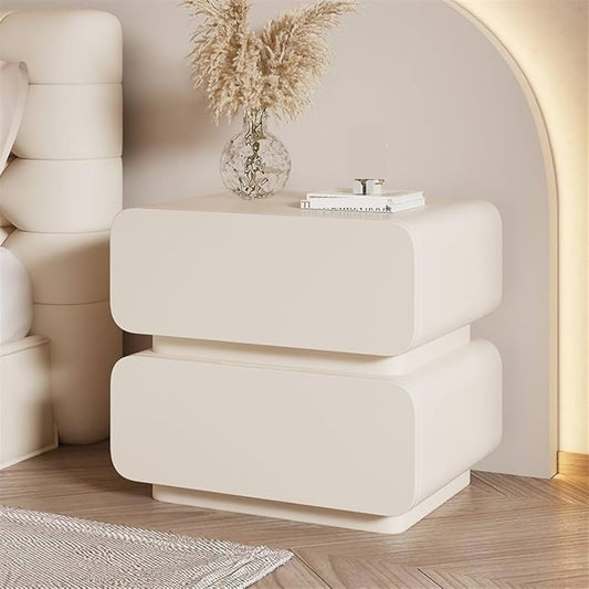Bedroom Modern Bedside Table, Nightstand with 2 Drawers, (Beige, Set of 2) ( small defects)