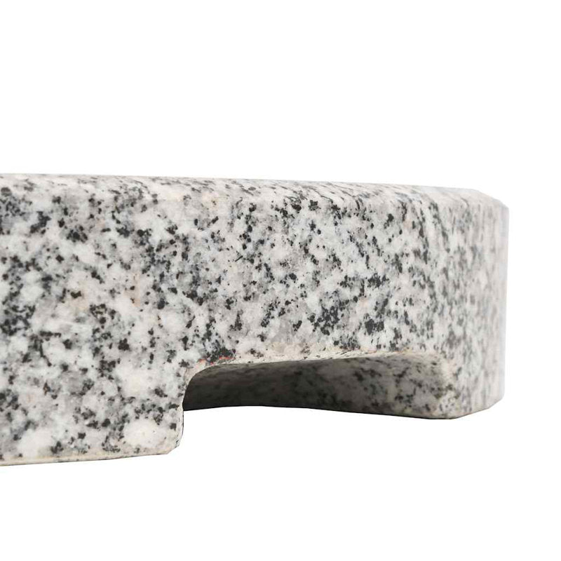 Pied de parasol rond de 20 kg avec poignées, plaque en granit, tuyau en acier inoxydable, granit gris 40 cm x 36,5 cm