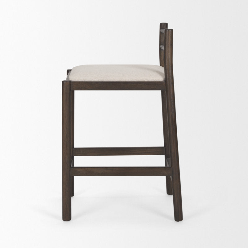 Clemie Dark Brown Wood w Cream Fabric Counter Stool