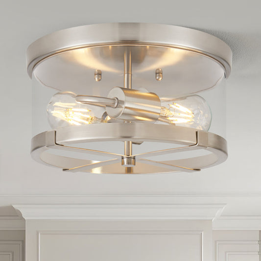 Bradlay 2-Light Flush Mount Clear Glass Ceiling Light with Metal Frame BRUSHED NICKEL