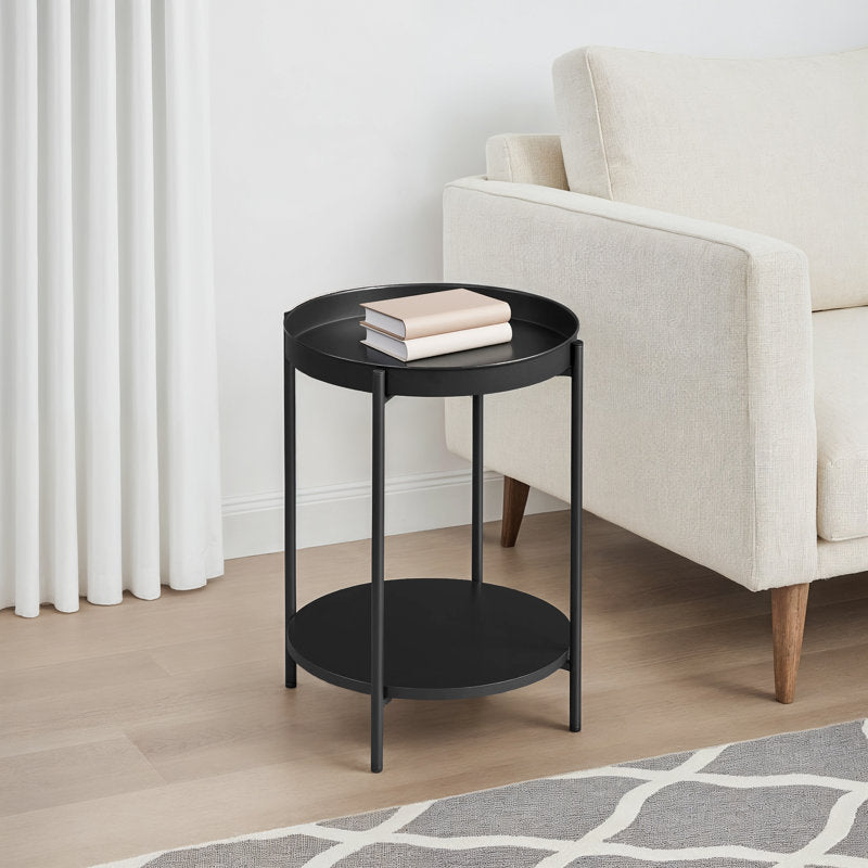 Table d'appoint Kappel en acier inoxydable noir avec plateau et rangement