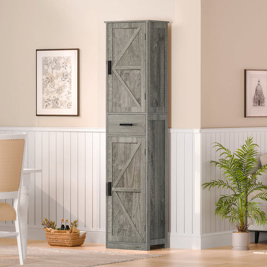 Tall Bathroom Grey Cabinet with 4 Shelves, 2 Doors & 1 Drawer