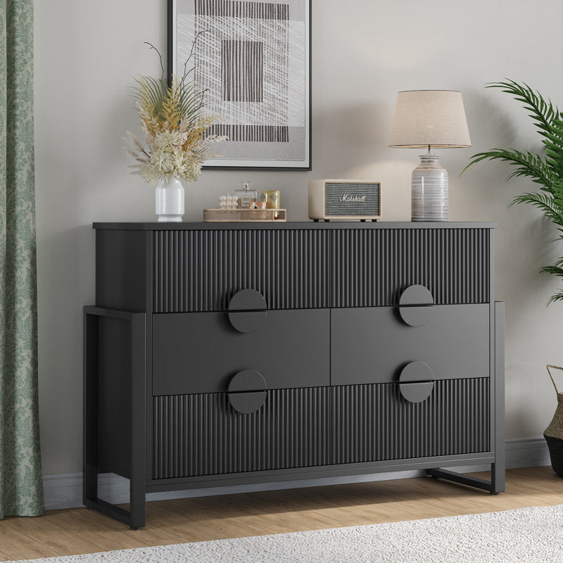 Commode moderne à 6 tiroirs, de couleur noirâtre