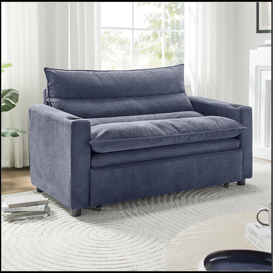 3-In-1 Convertible Single Sleeper Sofa Bed With 3-Level Adjustable Backrest ,Modern Velvet Pull Out Couch With Cup Holders