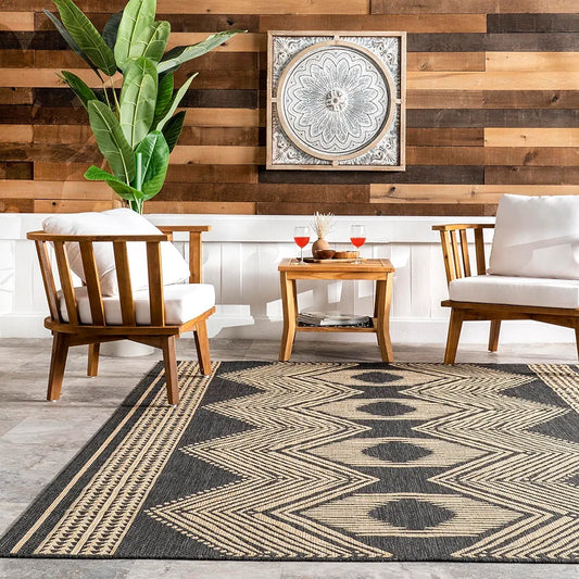 nuLOOM Ranya Tribal Indoor/Outdoor Area Rug for Living Room Patio Deck Front Porch Kitchen, Dark Grey/Ivory 8x10