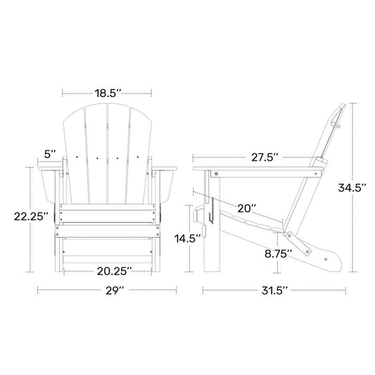Chaise Adirondack d'Extérieur Pliable Shawnna – Noir (Boîte Ouverte)