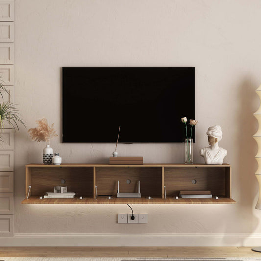 Meuble TV mural flottant avec 16 couleurs de LED, meuble TV moderne de 175 cm, meuble TV suspendu pour téléviseurs de 55, 60, 65 pouces