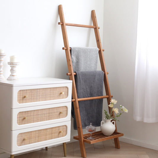 Échelle de toit en bois de 57 po avec tablette inférieure, Gracie Oaks