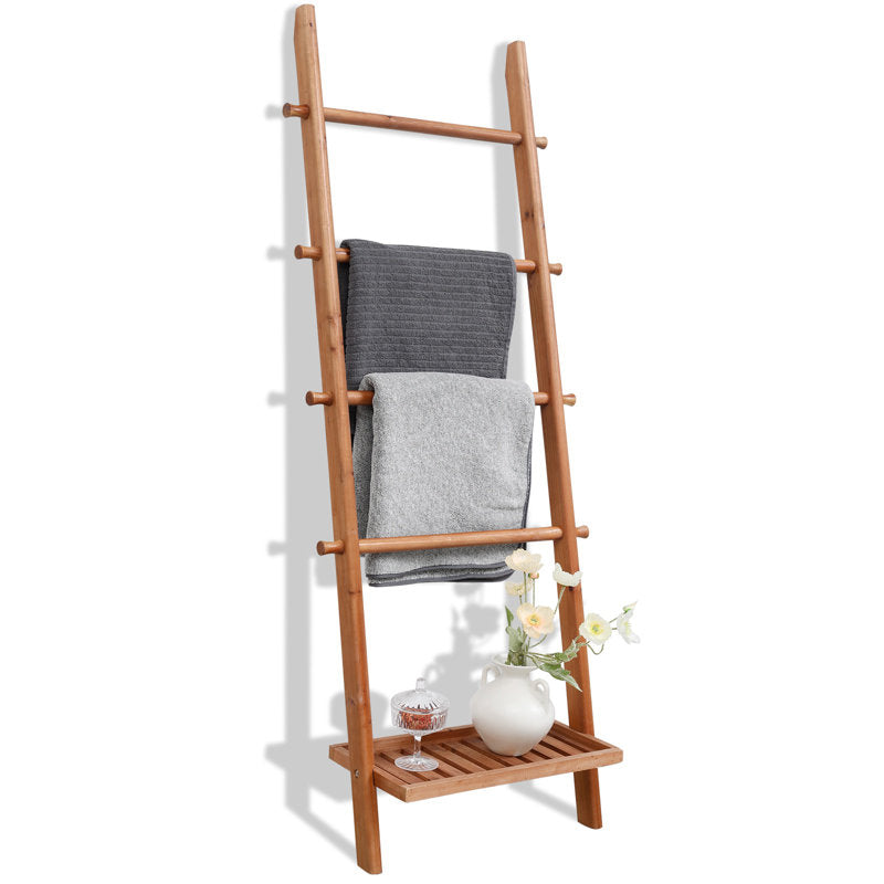 Échelle de toit en bois de 57 po avec tablette inférieure, Gracie Oaks
