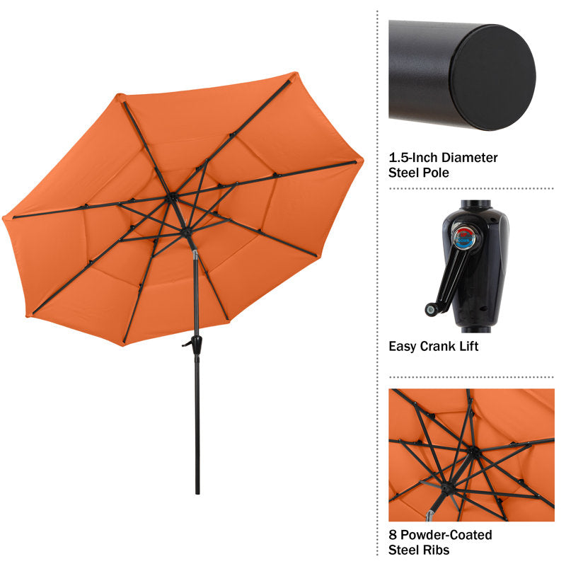 Parasol de marché Bettine 3 m (10 pi) - Pare-soleil à 3 niveaux avec inclinaison par bouton-poussoir et manivelle d'ouverture facile - Parasol d'extérieur pour terrasse, jardin ou piscine par Pure Garden