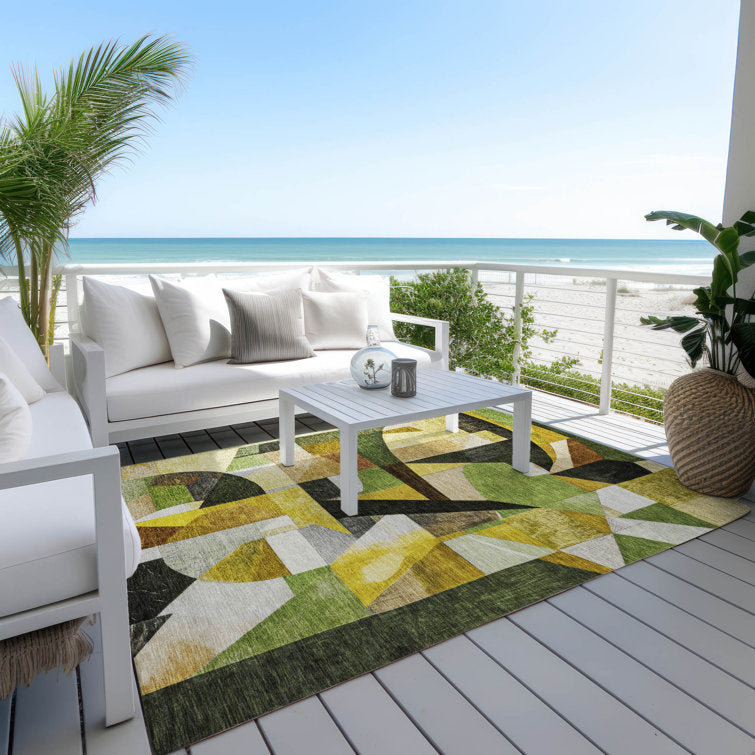Tapis vert Xhevrie lavable en machine pour intérieur/extérieur 8x10