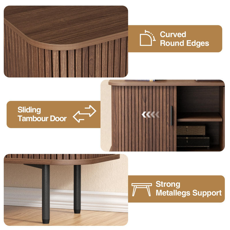 31-inch wide sideboard with storage, fluted storage cabinet with rounded edges and sliding doors, bar, console table with backsplash for living room, kitchen, hallway