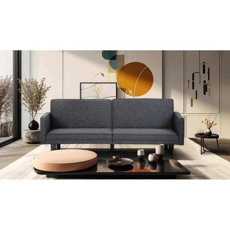 Canapé-lit futon convertible d'angle, canapé-lit deux places avec pieds fuselés pour salon, bureau, chambre d'étudiant, bureau