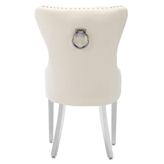 Tufted Velvet Upholstered Wingback Parsons Chair Beige White