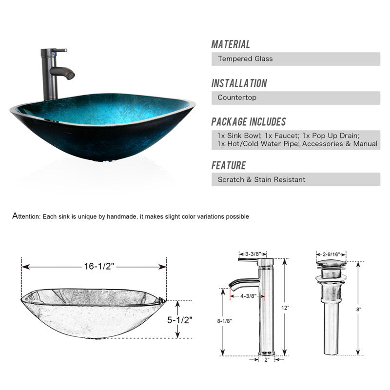 48” inch single vanity set with glass sink, manufactured wood countertop & Sink Only (mirror and faucet not included)