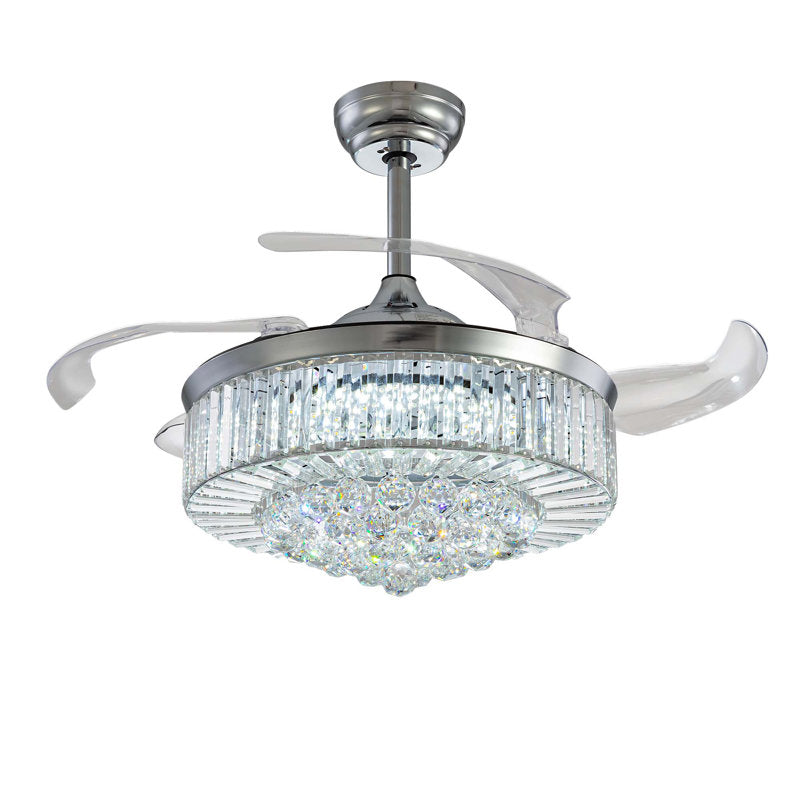 Presnell Dimmable Crystal Ceiling Fan with LED Lights and Remote Control Silver 48"