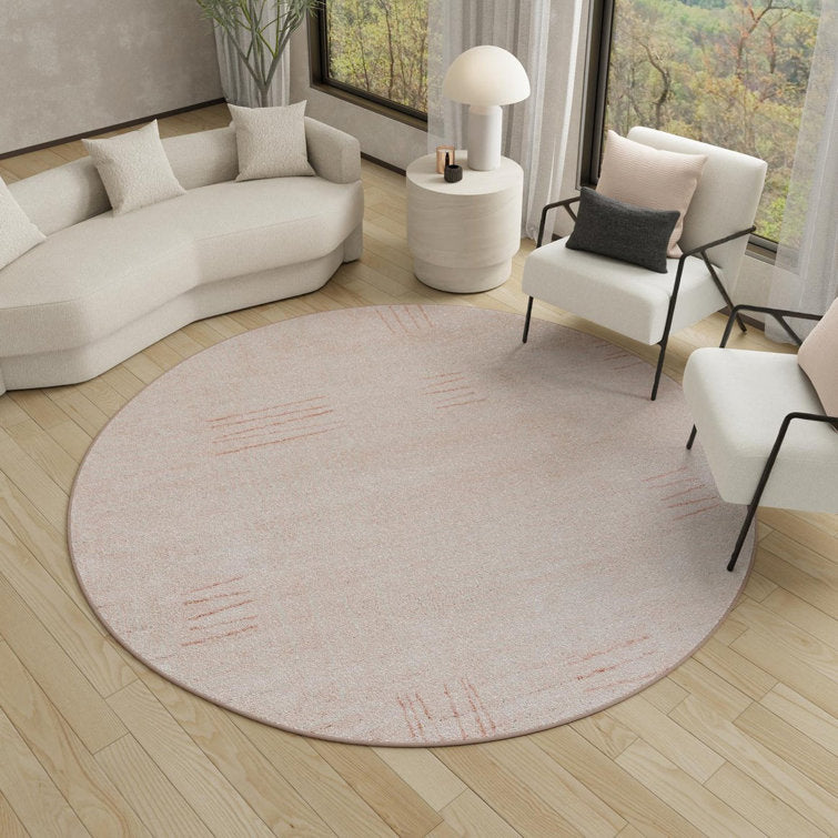 Round machine-woven geometric polypropylene rug, 7 ft 10 in