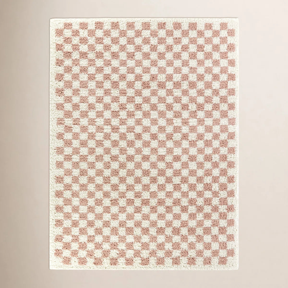 Walker Checkered Pink/Cream Shag Area Rug 8x10