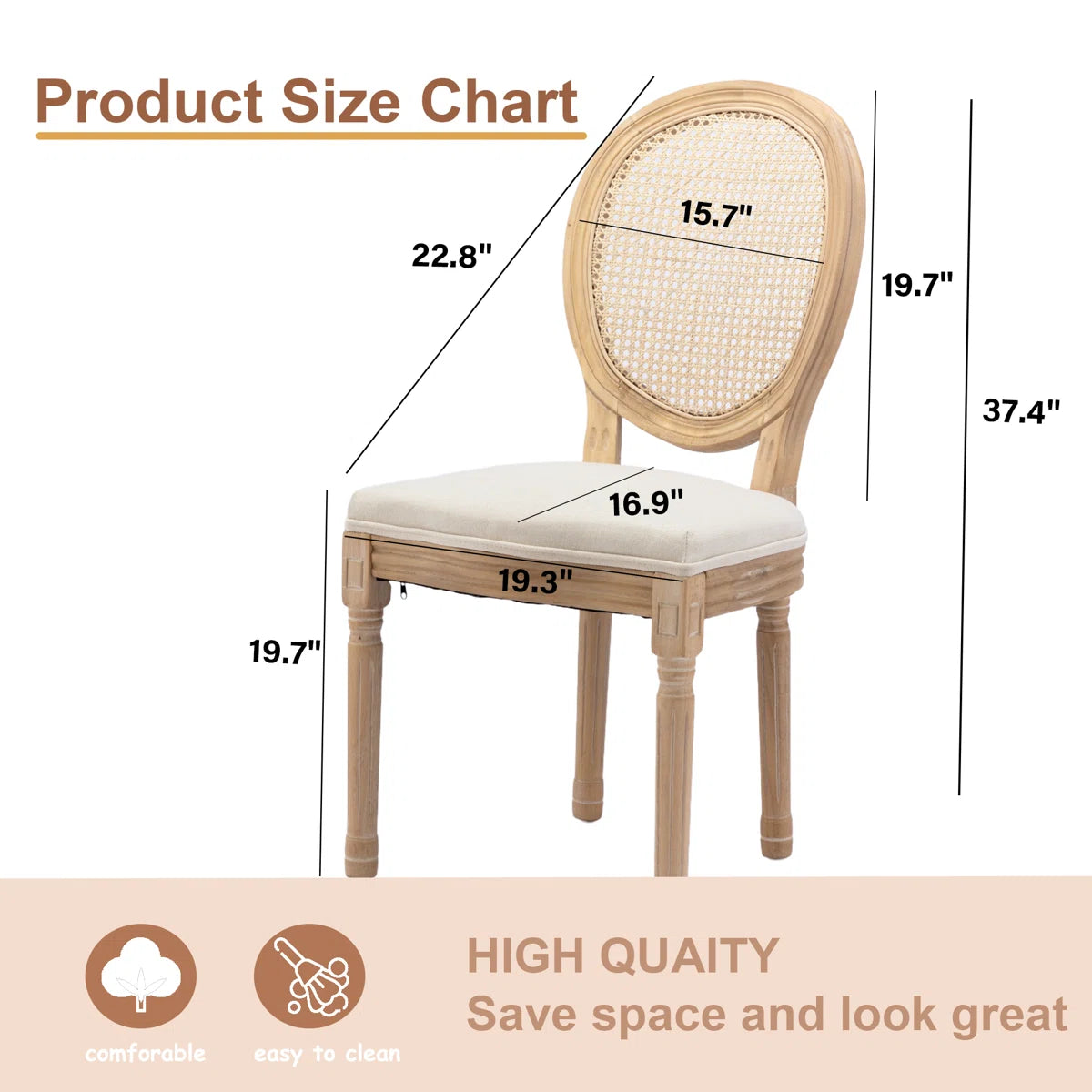 French Style Vintage Rattan Back Dining Chair (Set of 2) beige