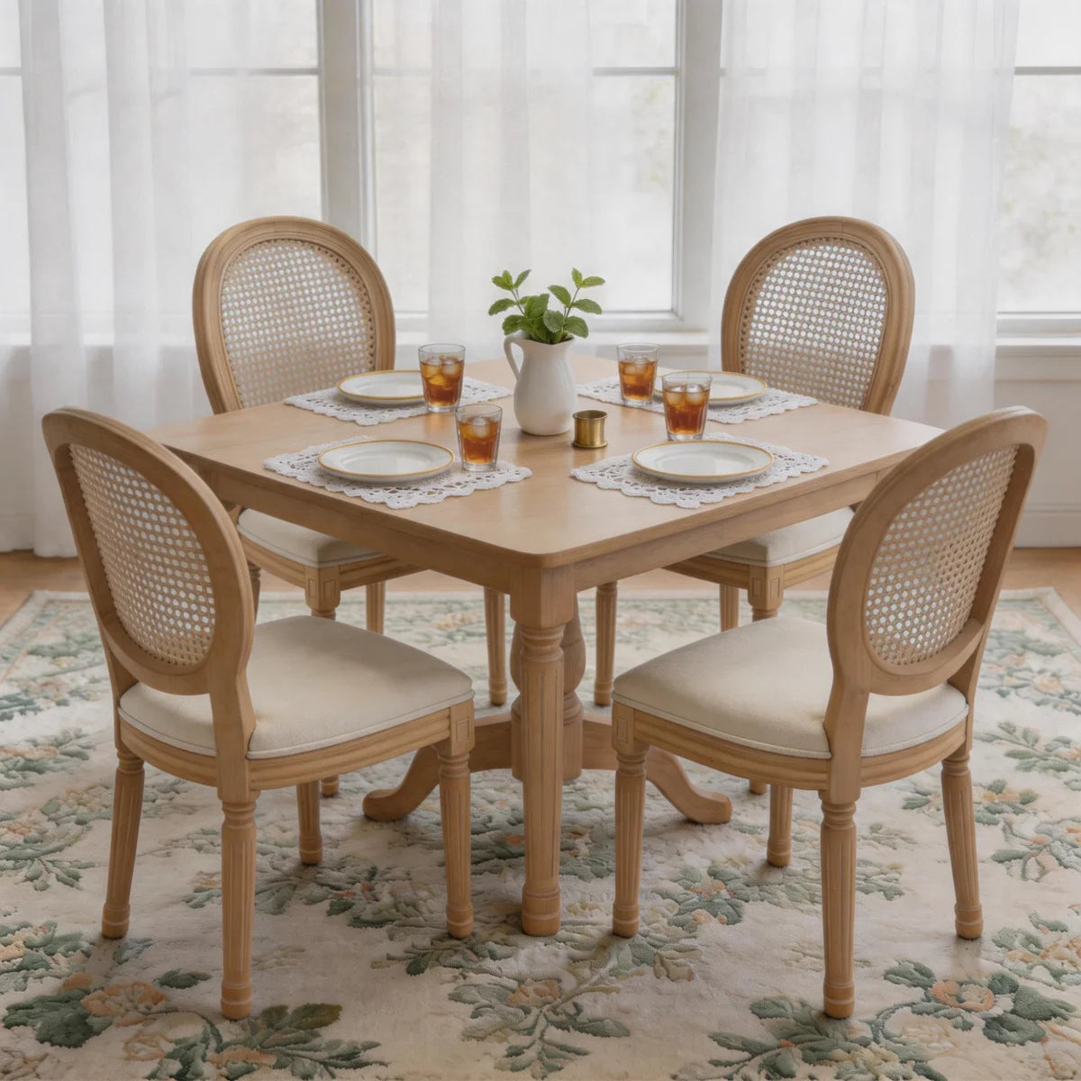 French Style Vintage Rattan Back Dining Chair (Set of 2) beige