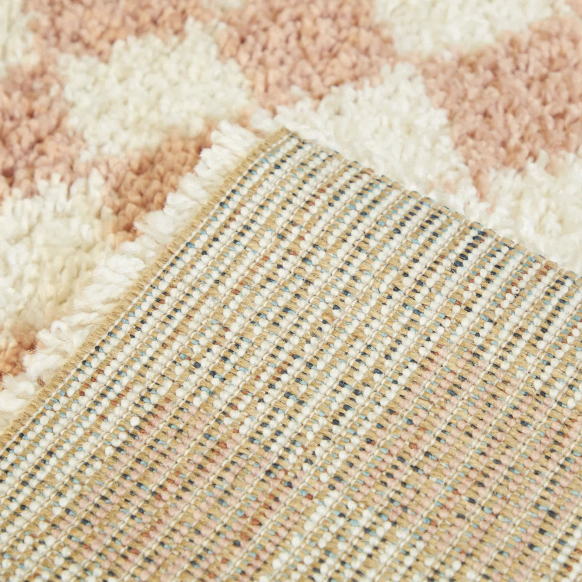 Walker Checkered Pink/Cream Shag Area Rug 8x10