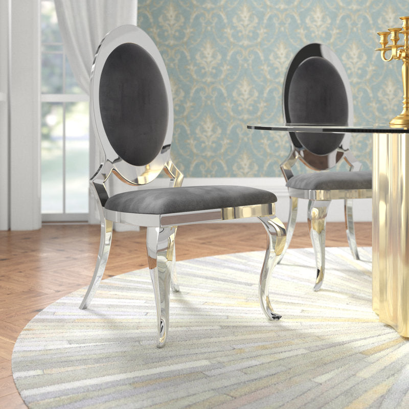 Amity Upholstered King Louis Back Side Chair with Stainless Steel Frame (Set of 2)