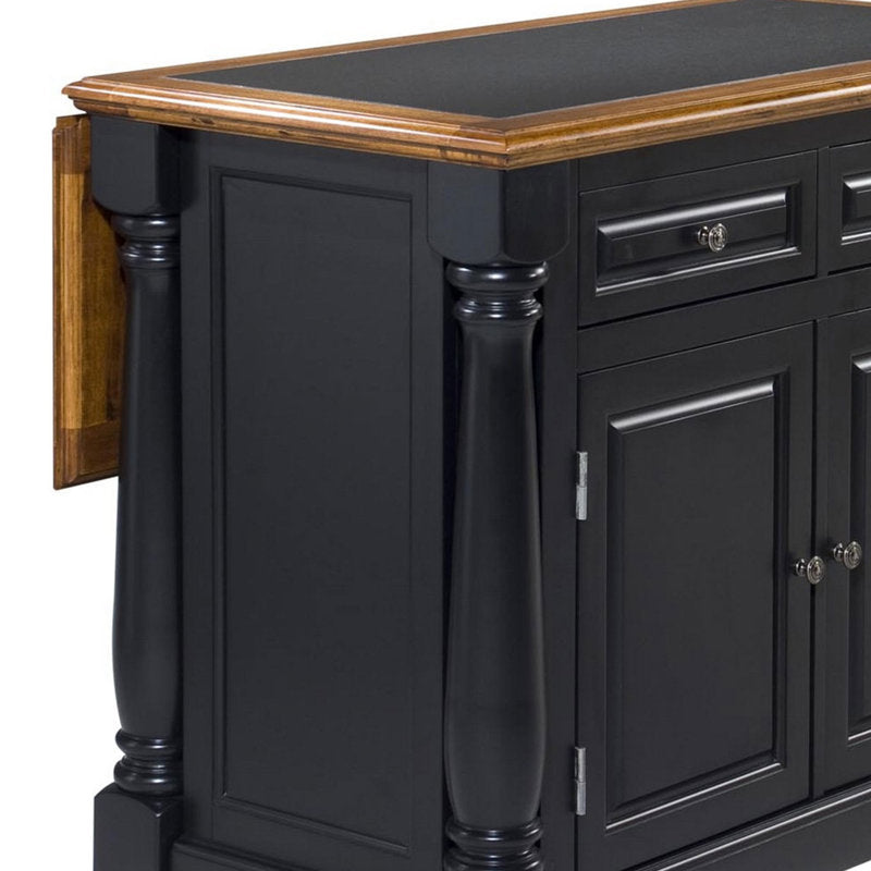Black kitchen island with wooden countertop on a white background