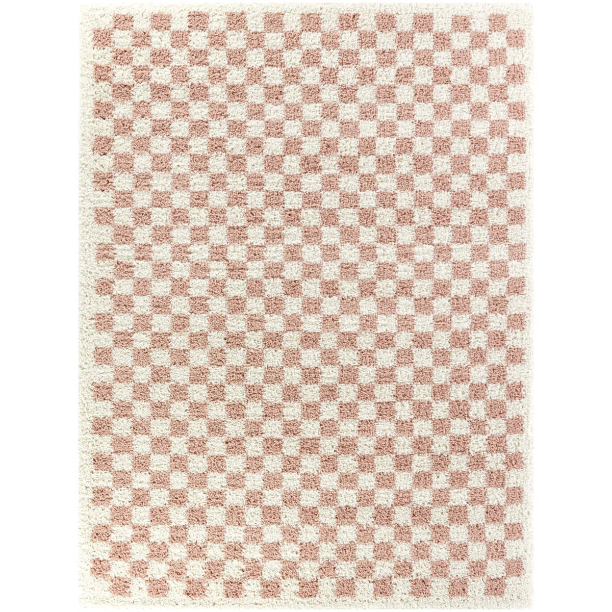 Walker Checkered Pink/Cream Shag Area Rug 8x10