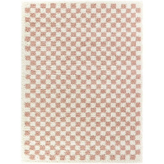 Walker Checkered Pink/Cream Shag Area Rug 8x10