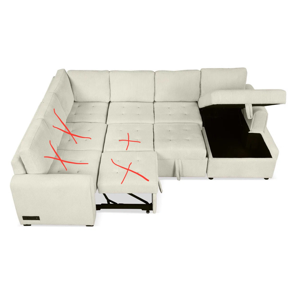 Canapé-lit convertible d'angle surdimensionné en U avec rangement et fonctions de chargement (4 pièces manquantes)