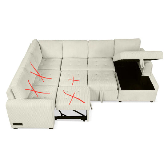 Canapé-lit convertible d'angle surdimensionné en U avec rangement et fonctions de chargement (4 pièces manquantes)