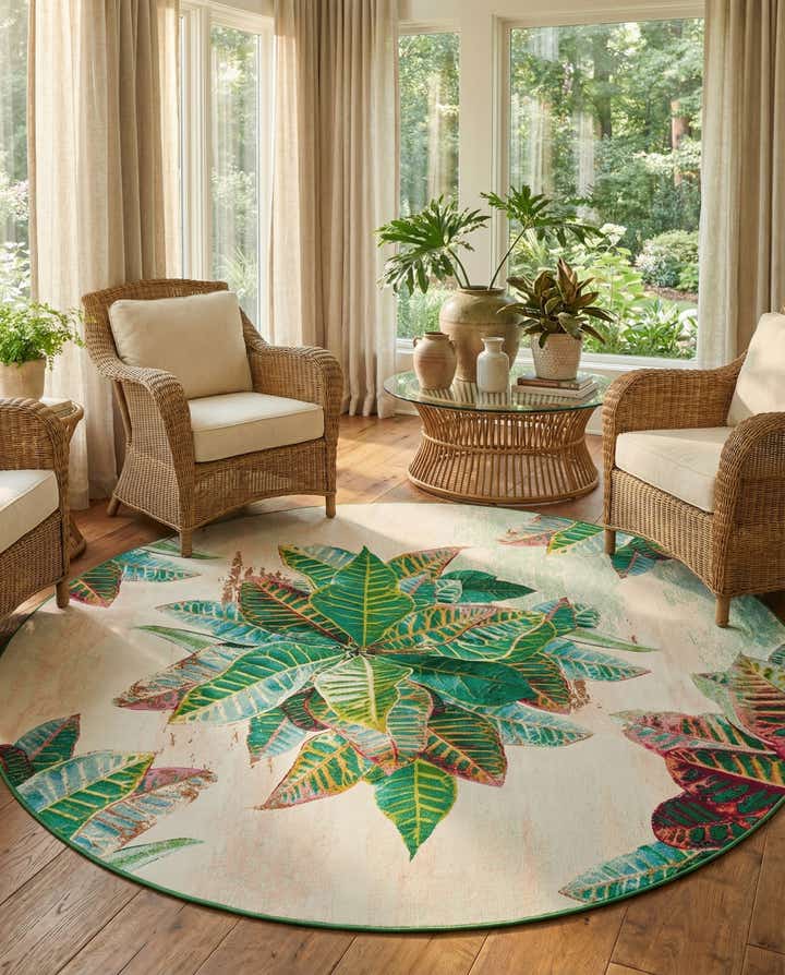 Tapis d'intérieur/extérieur Firman à motif floral lavable, 3 m de diamètre