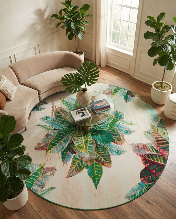 Tapis d'intérieur/extérieur Firman à motif floral lavable, 3 m de diamètre