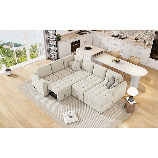 Canapé-lit convertible d'angle surdimensionné en U avec rangement et fonctions de chargement (4 pièces manquantes)