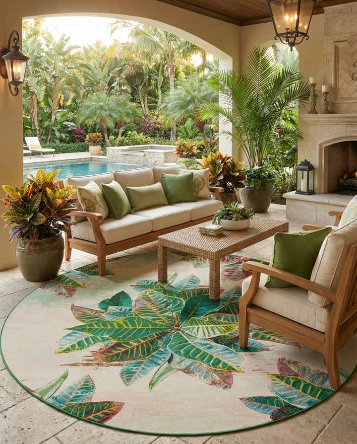 Tapis d'intérieur/extérieur Firman à motif floral lavable, 3 m de diamètre