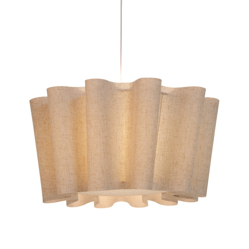 Beige pendant lamp with wavy design on a white background