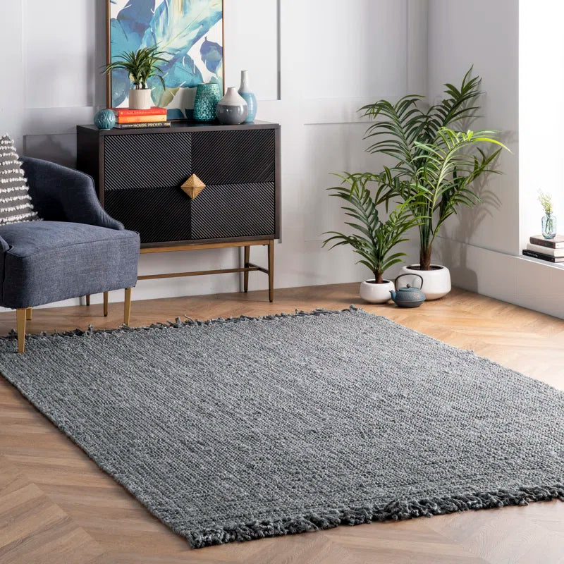 Tapis de ferme en jute épaisse, touffeté à la main, gris, 152 x 244 cm 