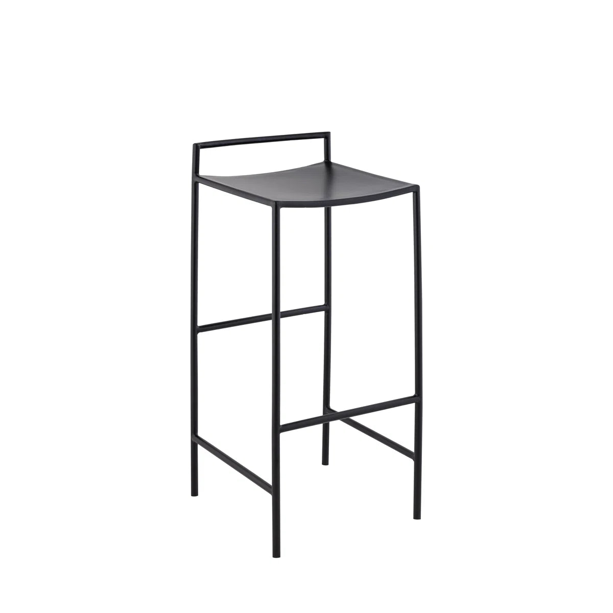 Tabouret de bar contemporain côtier en fer, assise en selle, dossier bas et repose-pieds, 76 cm (30 po). 