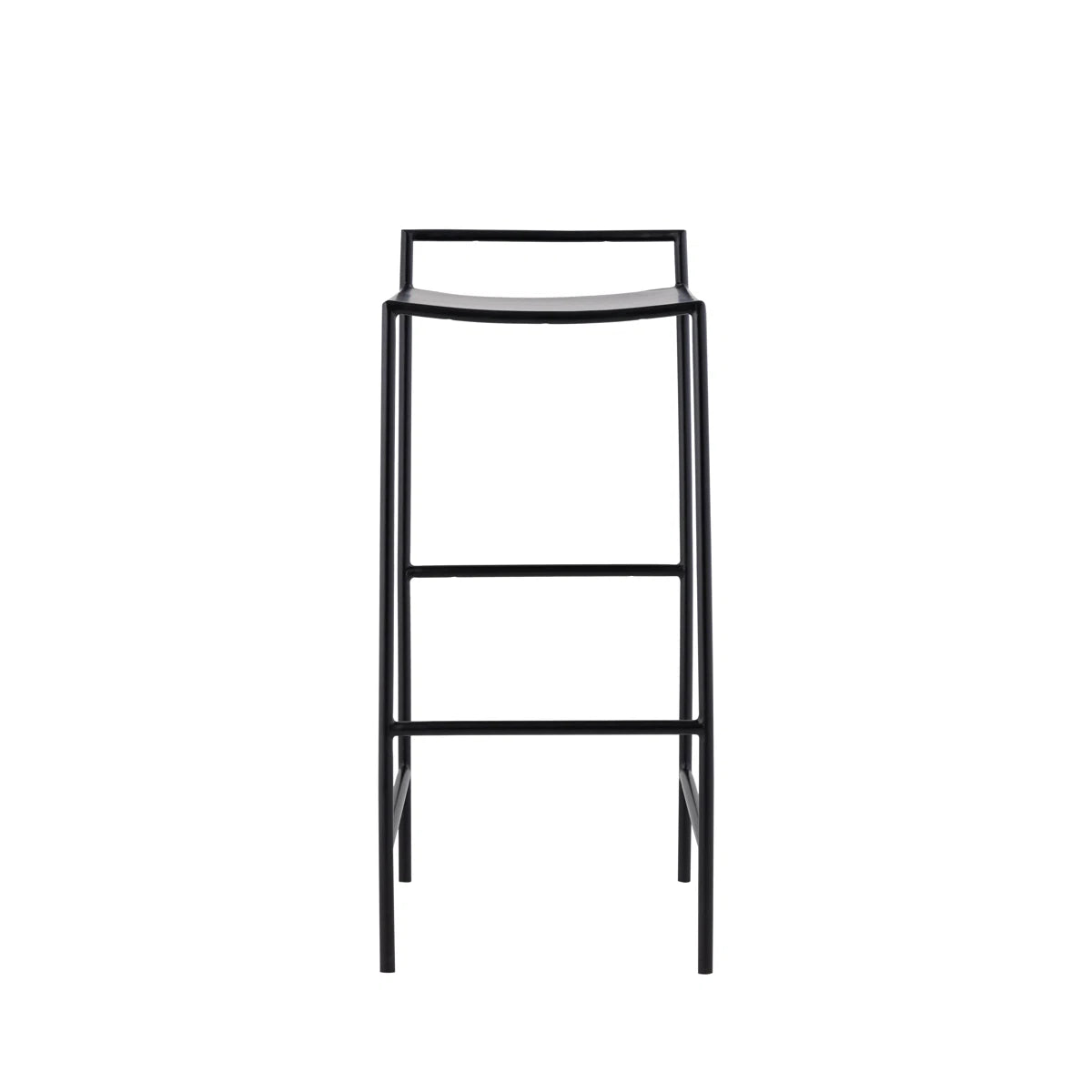 Tabouret de bar contemporain côtier en fer, assise en selle, dossier bas et repose-pieds, 76 cm (30 po). 