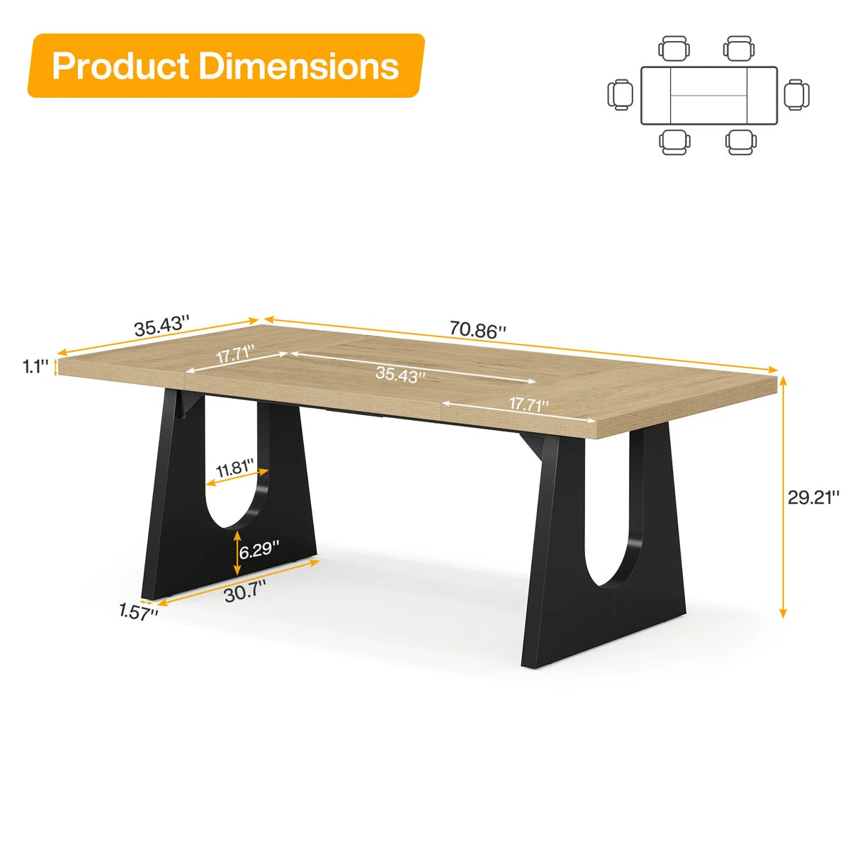 Table de salle à manger en bois pour 6 à 8 personnes, 180 cm (70,8 pouces) 