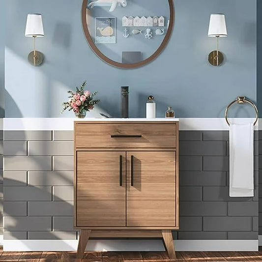 Merluxy 24.5" Bathroom Vanity with Sink Combo, Mid-Century Small Single Bathroom Cabinet Set, Brown