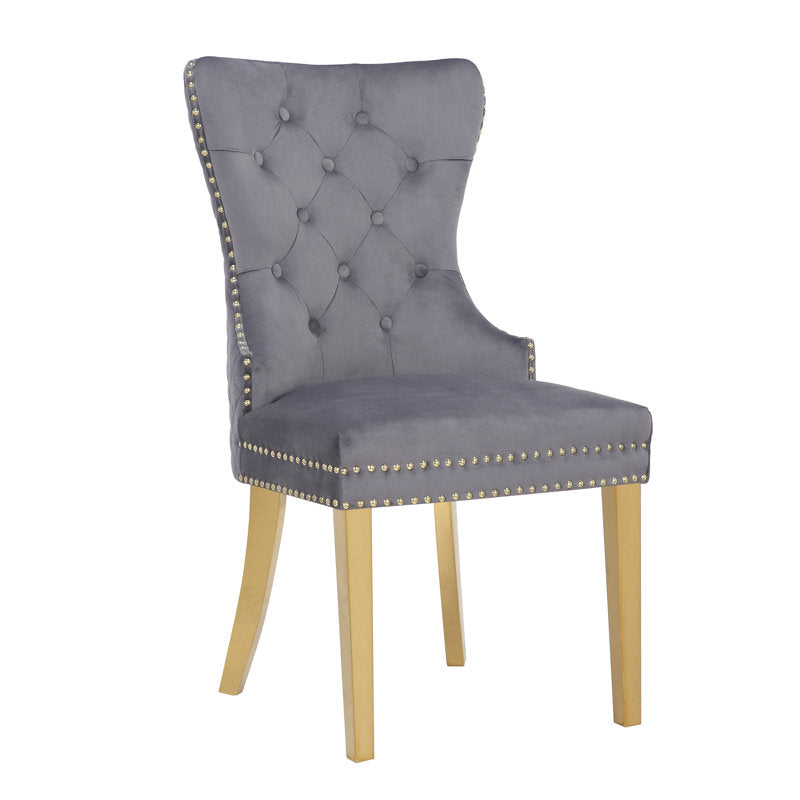 Luxury Velvet Dining Chair with Gold Legs & Lion Ring Back Accent